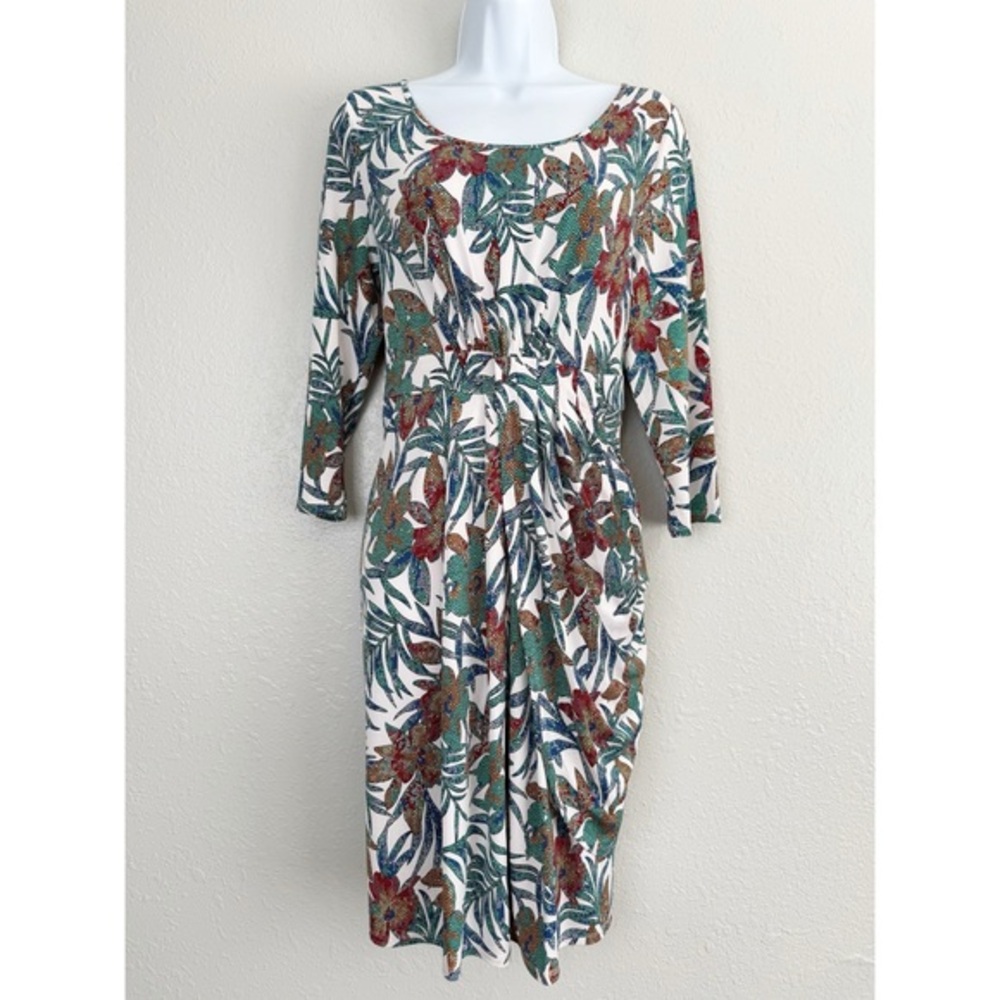 Monroe and‎ Main colorful floral palm print long cascade dress stretch M